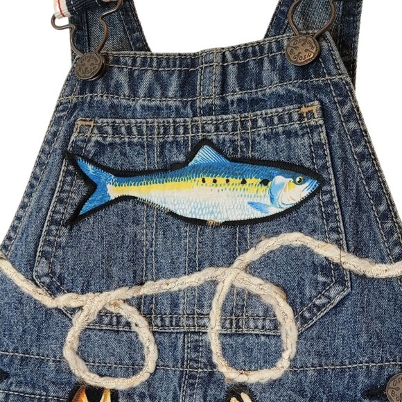 OshKosh B'Gosh Custom Embroidered Fishing Overalls, Youth Size 3T 100% Cotton - Picture 3 of 5